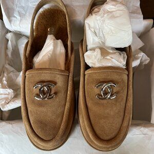 Chanel Suede Slingback Loafers - Dark Beige